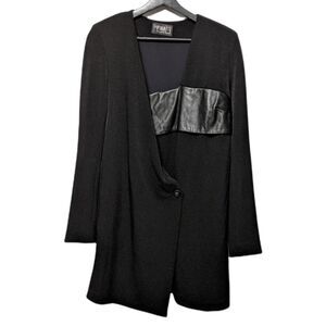 LA PINA BY DAVID HELWANI Black Long Leather Patch Blazer S